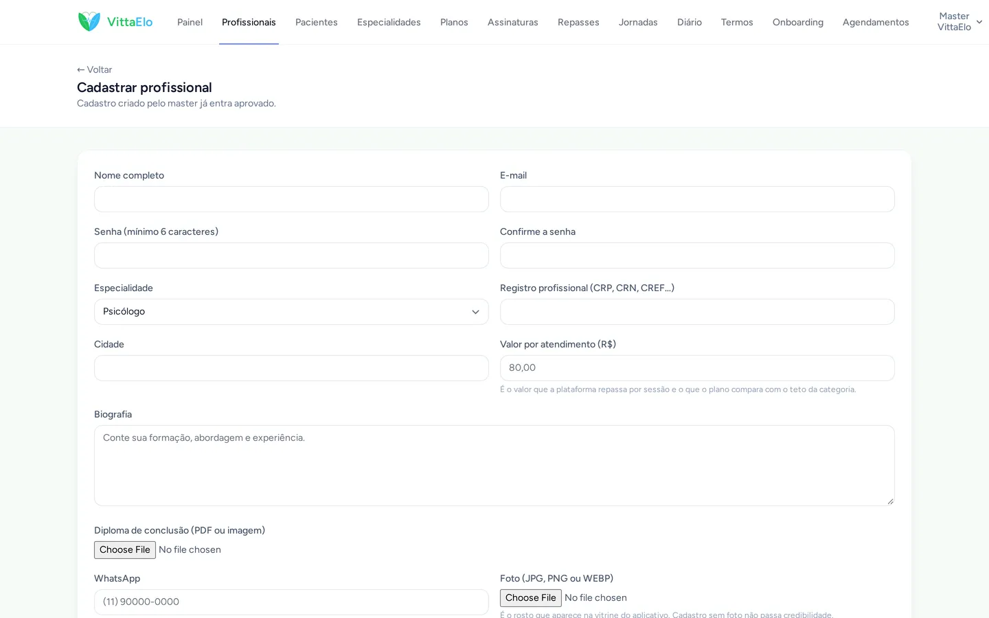 Detalhe do cadastro, com documentos e aprovação