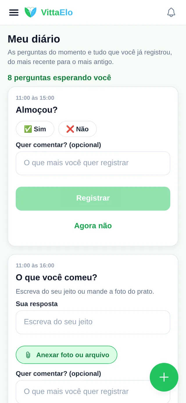 Diário com as perguntas do dia